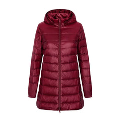 Damen Winter Daunen Jacke | Mit Kapuze in Weinrot