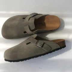 Zella - Unisex-Sandalen aus Leder im Boston-Stil in Dunkelgrau