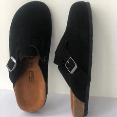 Zella - Unisex-Sandalen aus Leder im Boston-Stil in Schwarz-Braun