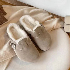 Zella - Unisex-Sandalen aus Leder im Boston-Stil in Kaffee-Vliesstoff