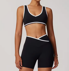 Damen 2-teiliges Yoga- & Pilates-Set – Nahtloses Trainingsoutfit mit Leggings & Oberteil in Schwarz