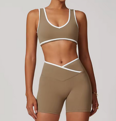 Damen 2-teiliges Yoga- & Pilates-Set – Nahtloses Trainingsoutfit mit Leggings & Oberteil in Braun