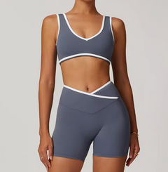 Damen 2-teiliges Yoga- & Pilates-Set – Nahtloses Trainingsoutfit mit Leggings & Oberteil in Grau