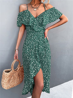 Maya - Kleid - Blumen und Off-Shoulder in Grün