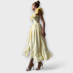 Lia - Ruffled Shirt Dress in Gelb