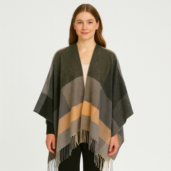 Selina | Geometrischer Schal-Cardigan mit offener Vorderseite in Schwarz