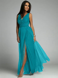 Nova | Elegantes V-Ausschnitt Kleid in Blau