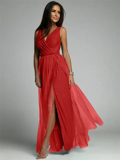 Nova | Elegantes V-Ausschnitt Kleid in Rot