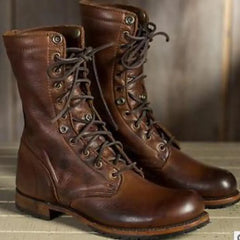 Damen-Retro-Schnürstiefel | Faltbares Knöcheldesign in Dunkel Braun