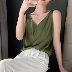 Maria | Elegantes Seiden Tanktop in Armeegrün