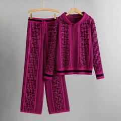 Ameline-Méandre™ | Set aus gestricktem Kapuzenpullover und Hose in Lila