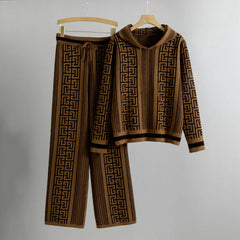 Ameline-Méandre™ | Set aus gestricktem Kapuzenpullover und Hose in Braun