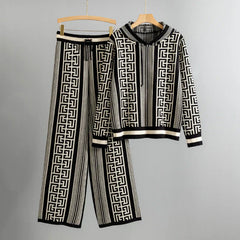 Ameline-Méandre™ | Set aus gestricktem Kapuzenpullover und Hose in Schwarz