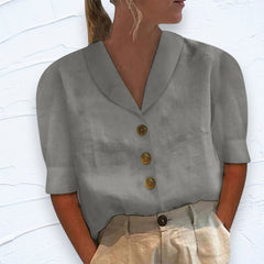 Stephanie | Bluse mit traditionellem Kragen und Knopfleiste in Grau