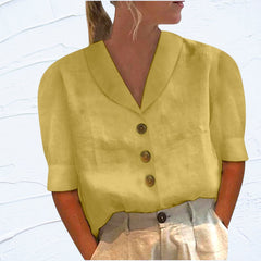 Stephanie | Bluse mit traditionellem Kragen und Knopfleiste in Gelb
