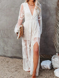 Tilda - Maxi-Kleid - Bohemian Spitze in Weiß