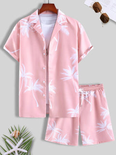 Syvert - Herrenset mit tropischem Druck, leichtes Hemd und Shorts für Männer in Rosa