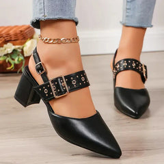 Margot® | Elegante Sandalen mit kubanischem Absatz in Schwarz