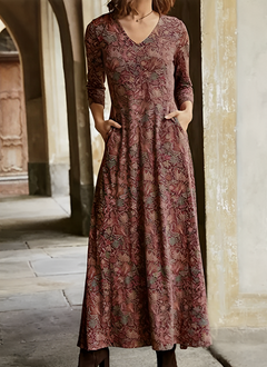 Tamara - Vintage Blumenkleid in Midi-Länge in Rot