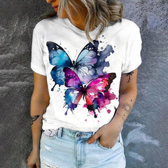 Tessa | Bequemes elegantes Kurzarm T Shirt in Weißer Schmetterling