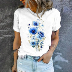 Tessa | Bequemes elegantes Kurzarm T Shirt in Weiße Blume