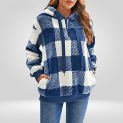 Damen Kapuzenpullover Mit Halbem Reißverschluss Und Karomuster | Strick in Blau