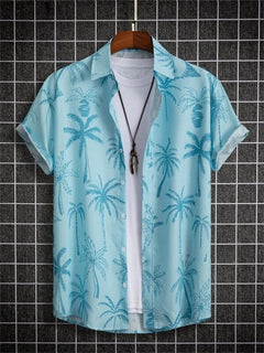 Titus - Herren Kurzarm-Hemd mit Knopfleiste und Print in Blau