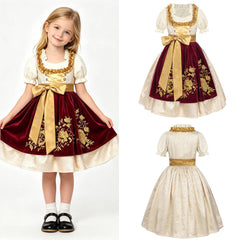 Traditionelles Kinderdirndl mit bestickter Organza-Schürze und Rüschenbluse für Mädchen in Oktoberfestkleid Kinder Modell 4 (auf Lager)