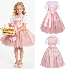 Traditionelles Kinderdirndl mit bestickter Organza-Schürze und Rüschenbluse für Mädchen in Dirndl Kinder Modell 5【sofort lieferbar】