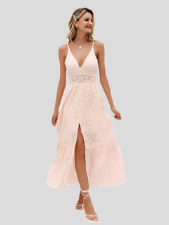 Amélie Refined Lang Sommerkleid mit Dünnen Trägern in Rot
