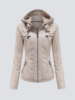 Coleen | Vegane Lederjacke mit Kapuze in Beige