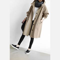 DuraCoat - Lange Windbreaker-Jacke mit Kapuze in Khaki