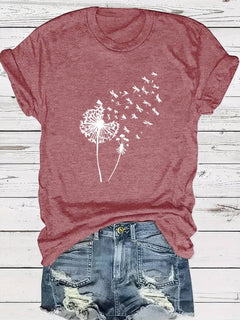 Vanessa | Lässiges T Shirt mit grafischem Löwenzahn Print in Die Farbe Rot