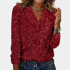 Vanessa | Stilvolles glitzerndes Top mit V Ausschnitt in Rot