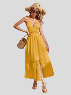 Amélie Refined Lang Sommerkleid mit Dünnen Trägern in Gelb