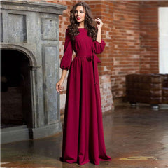 Stilvolles Langarm-Hochzeitsgastkleid für Damen | Maxi in Weinrot