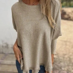 [🔥2 ZUM PREIS VON 1🔥] Giulia™ Oberteil aus hochwertigem, weichem Fleece mit Fledermausärme und Spitzenbesatz am Saum / Eleganter Komfort mit femininer Note! in Khaki / Braun