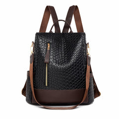 Damen-Diebstahlschutz-Rucksack aus stilvollem veganem Leder in Schwarz