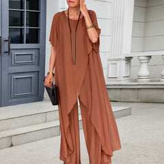 Set Annelie™ mit Asymmetrischem Longtop und Hose mit Weitem Bein in Braun