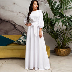 Stilvolles Langarm-Hochzeitsgastkleid für Damen | Maxi in Weiß