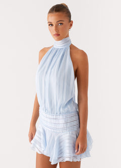 CECILE - Chiffon Mini Kleid in Blau