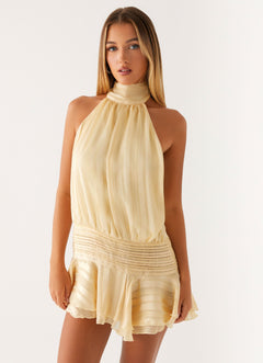 CECILE - Chiffon Mini Kleid in Gelb
