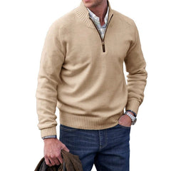 Kasper - Herren Fleece-Pullover mit viertel Reißverschluss in Beige