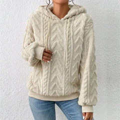 Übergroße Kapuzenpullis mit Plüscheinsätzen für Frauen in Beige