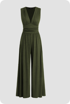 Zoey | Ärmellos Weites Bein Jumpsuit in Army Grün