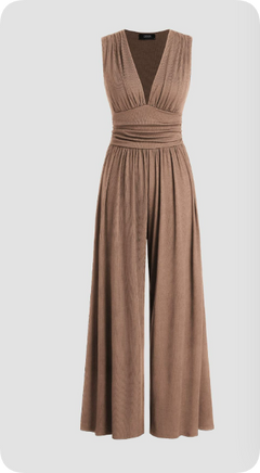 Zoey | Ärmellos Weites Bein Jumpsuit in Beige