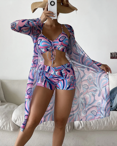 Fabiola® | Bedrucktes High-Waist-Cover-Bikini-Set in Rosa