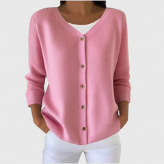 Barbara | Damen Raffinierte V-Ausschnitt-Strickjacke mit Knöpfen in Hellrosa
