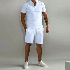 Poloshirt- und Shorts-Sommer-Set für Herren in Weiß