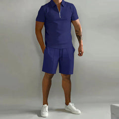 Poloshirt- und Shorts-Sommer-Set für Herren in Blau